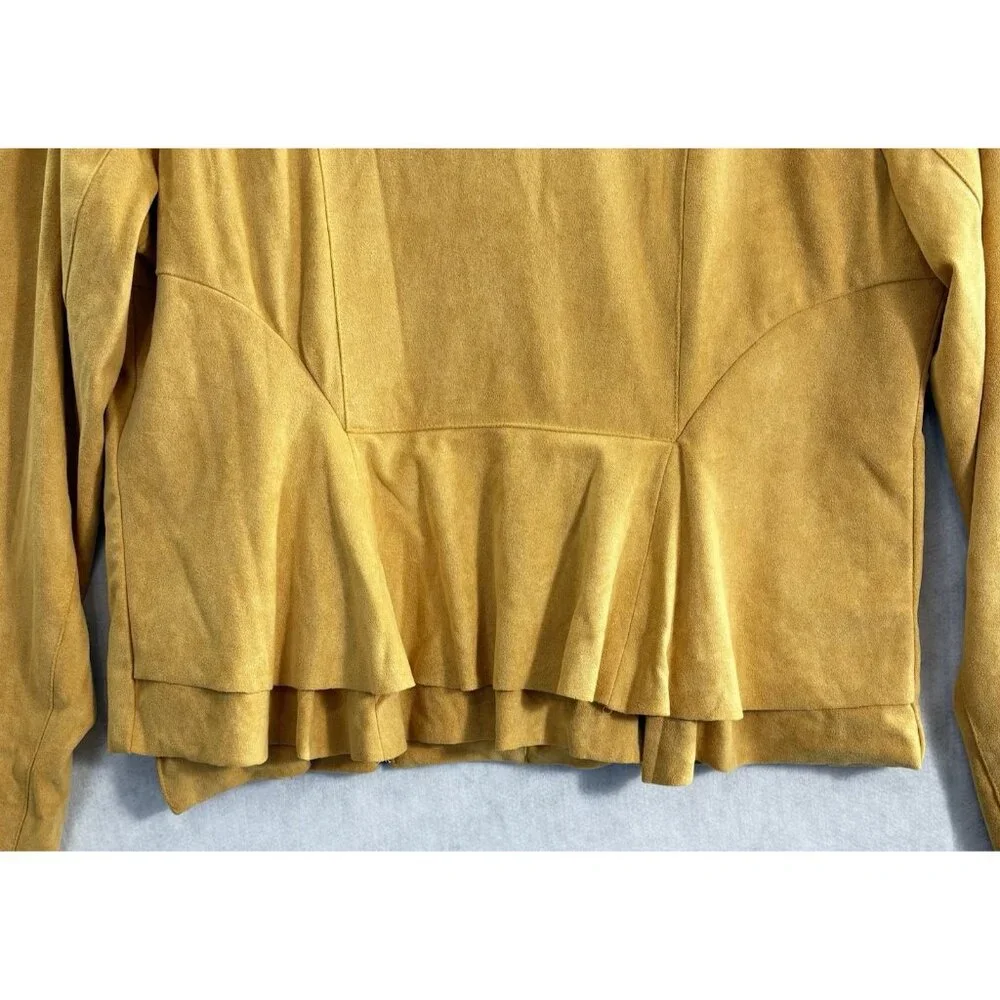 WILLOW ROOT Women Jacket Faux Suede‎ Cropped Moto Long Sleeve Sz L Yellow c-25
